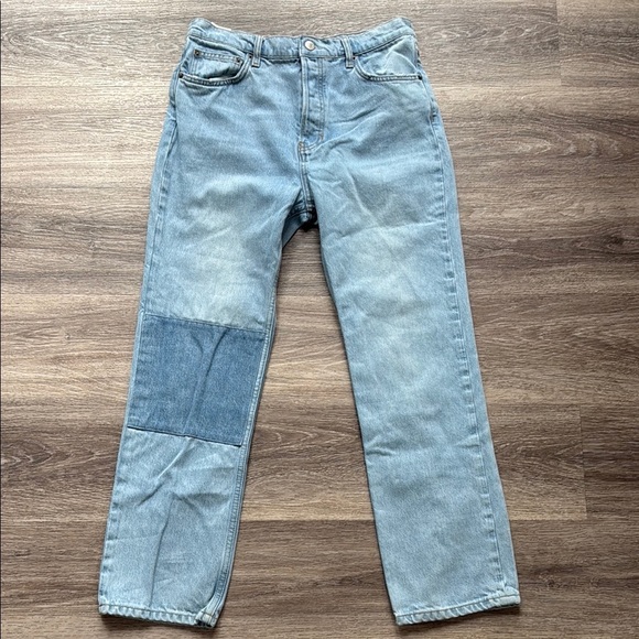 Reformation Jeans Blue Ankle Cropped Jeans 30 with Patchwork Design - Picture 1 of 8